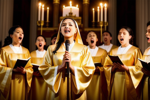Group of choir singers performing a Catholic song dedicated to Mary