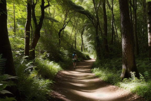 Hiker in a forest trail