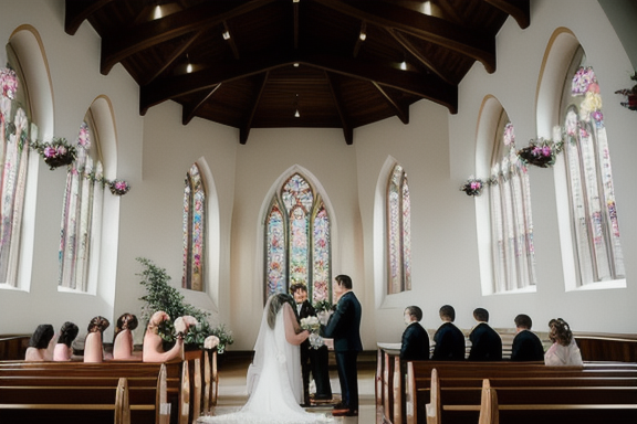 Casal trocando votos de casamento em uma igreja católica