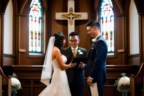 Bride and groom exchanging wedding vows