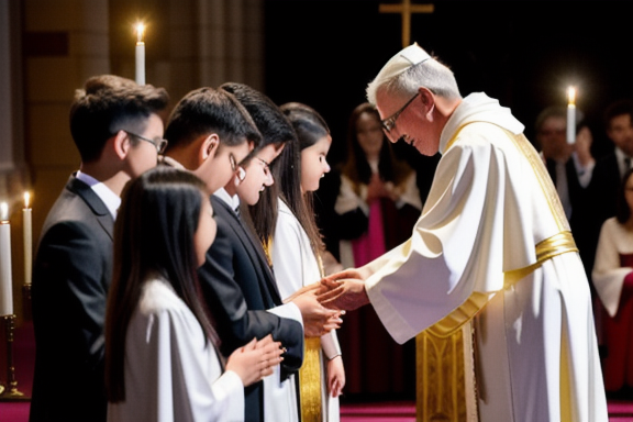 Group of young people receiving the Sacrament of Confirmation