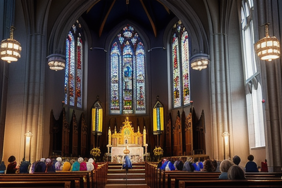 Group of people singing in a church